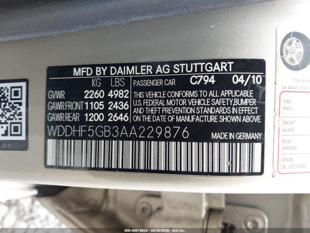 Продажа на аукционе авто 2010 Mercedes-benz E 350, vin: WDDHF5GB3AA229876, номер лота: 45515620