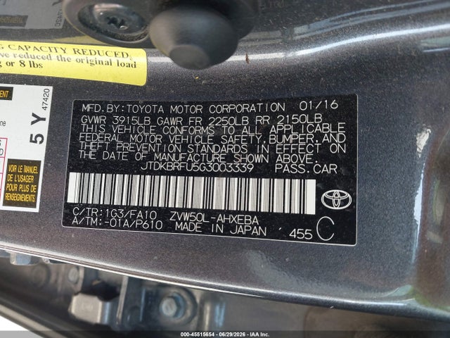Toyota Prius Two 2016 JTDKBRFU5G3003339 Image 9