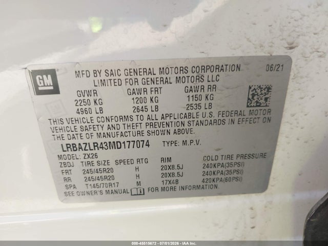 Продажа на аукционе авто 2021 Buick Envision Fwd Preferred, vin: LRBAZLR43MD177074, номер лота: 45515672
