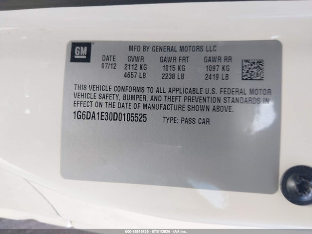 Продаж на аукціоні авто 2013 Cadillac Cts Standard, vin: 1G6DA1E30D0105525, номер лоту: 45515696