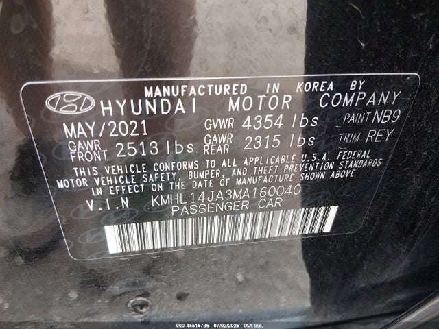 Hyundai SONATA SEL 2021 KMHL14JA3MA160040 Image 9