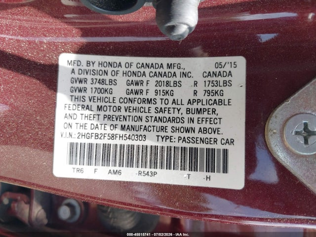 Honda Civic Lx 2015 2HGFB2F58FH540303 Image 9