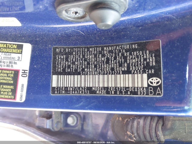 Toyota Corolla S Premium 2015 5YFBURHE3FP231278 Image 9
