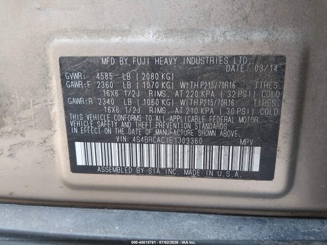 Subaru Outback 2.5i 2014 4S4BRCAC1E1303360 Image 9