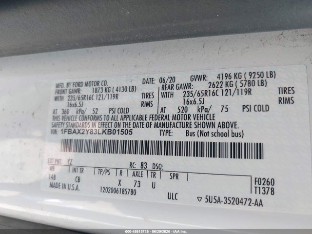 1FBAX2Y83LKB01505 Ford Transit-350 Passenger Van Xl/xlt