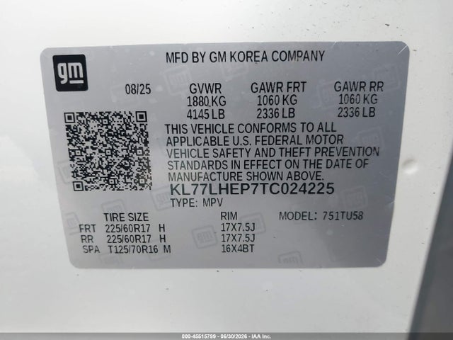 KL77LHEP7TC024225 Chevrolet Trax Fwd Lt
