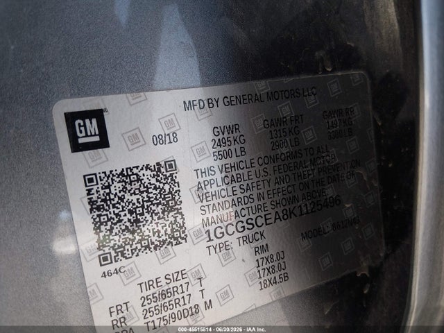 2019 Chevrolet Colorado Lt მანქანა იყიდება აუქციონზე, vin: 1GCGSCEA8K1125496, აუქციონის ნომერი: 45515814