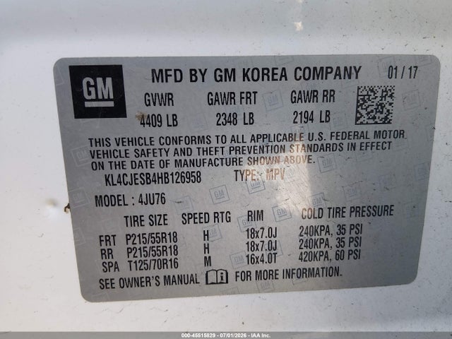 Продаж на аукціоні авто 2017 Buick Encore Preferred, vin: KL4CJESB4HB126958, номер лоту: 45515829