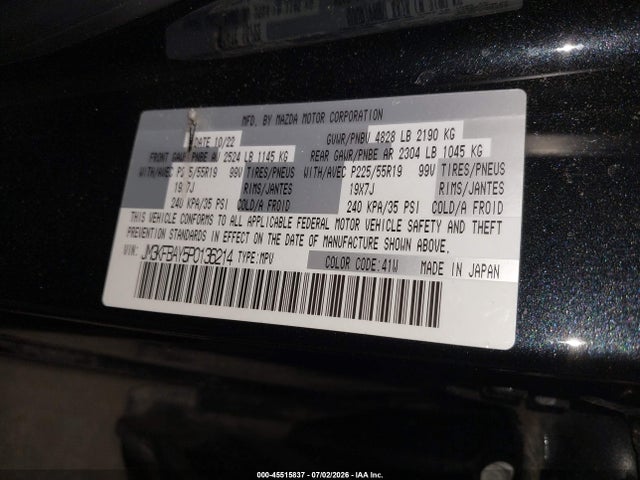 Aukcja sprzedaży 2023 Mazda Cx-5 2.5 Turbo, vin: JM3KFBAY5P0136214, numer aukcji: 45515837