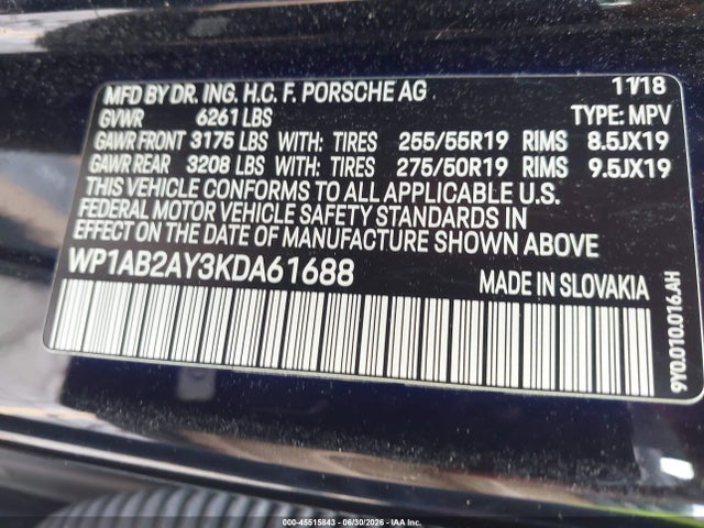 Продажа на аукционе авто 2019 Porsche Cayenne S, vin: WP1AB2AY3KDA61688, номер лота: 45515843