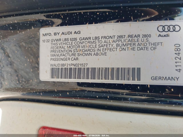 Aukcja sprzedaży 2023 Audi A6 Premium 45 Tfsi Quattro S Tronic, vin: WAUD3BF21PN021527, numer aukcji: 45515861