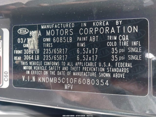 Auction sale of the 2015 Kia Sedona Lx, vin: KNDMB5C10F6080354, lot number: 45515909