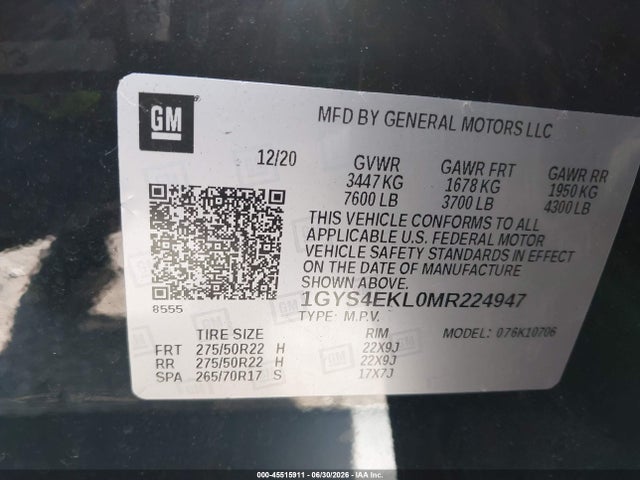 Продажа на аукционе авто 2021 Cadillac Escalade, vin: 1GYS4EKL0MR224947, номер лота: 45515911