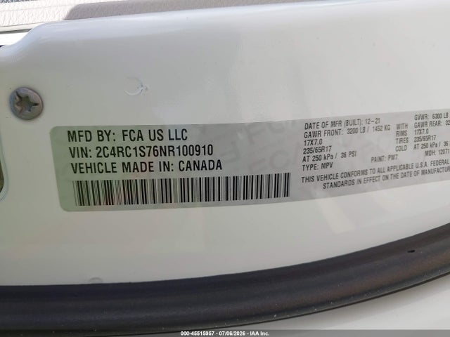 Chrysler Pacifica Hybrid Limited 2022 2C4RC1S76NR100910 Image 9