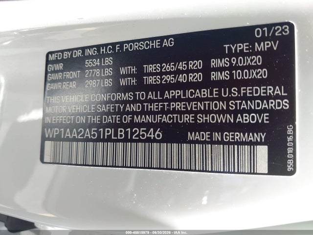 Aukcja sprzedaży 2023 Porsche Macan T, vin: WP1AA2A51PLB12546, numer aukcji: 45515979