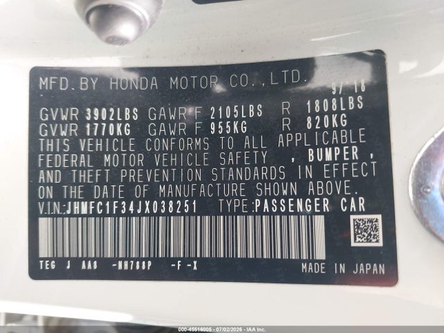 Honda Civic Ex-t 2018 JHMFC1F34JX038251 Image 9