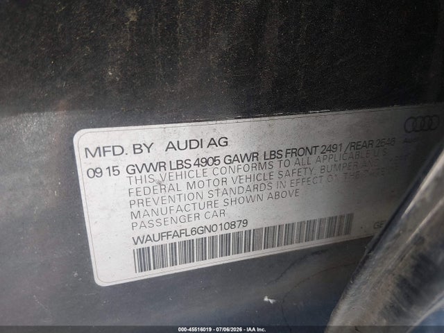 45516019 :رقم المزاد ، WAUFFAFL6GN010879 vin ، 2016 Audi A4 Premium Plus مزاد بيع