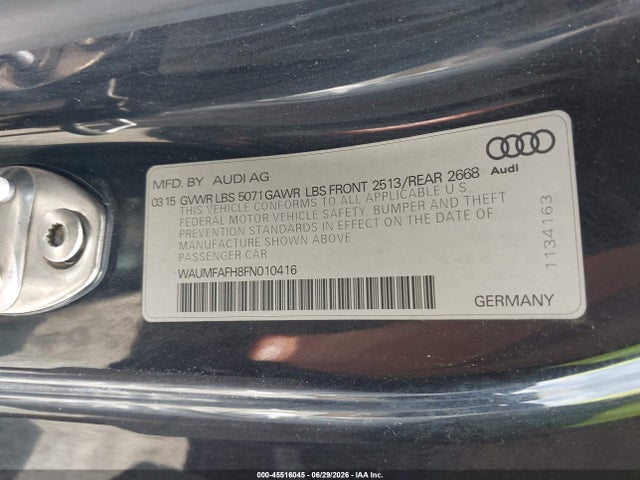 45516045 :رقم المزاد ، WAUMFAFH8FN010416 vin ، 2015 Audi A5 2.0t Premium مزاد بيع