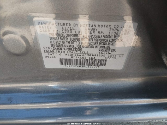 Nissan Versa 1.6 Sv 2017 3N1CN7AP3HL833005 Image 9