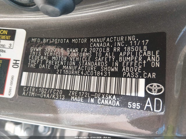 Toyota COROLLA SE 2018 2T1BURHE4JC018431 Image 9