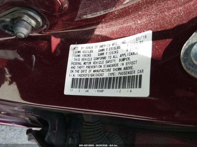 1HGCR2F51GA104262 Honda Accord Sport