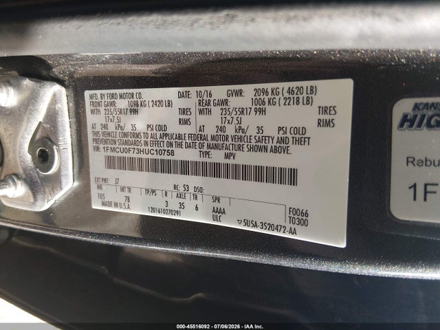Ford ESCAPE S 2017 1FMCU0F73HUC10758 Image 9