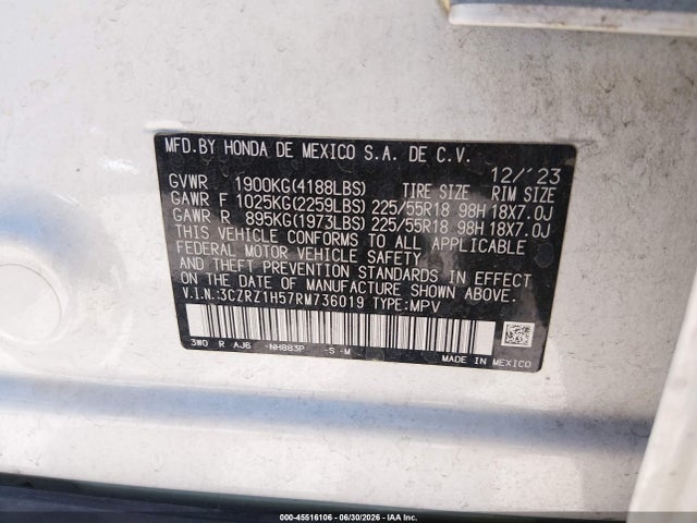 Aukcja sprzedaży 2024 Honda Hr-v 2wd Sport W/o Bsi/sport, vin: 3CZRZ1H57RM736019, numer aukcji: 45516106