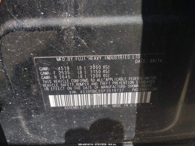 Subaru Legacy 2.5i Premium 2015 4S3BNBC65F3019737 Image 9