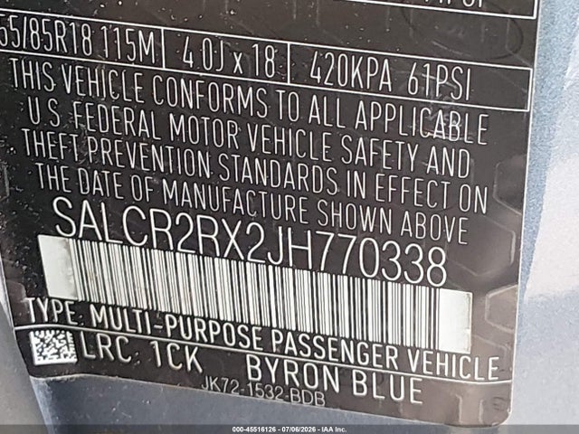 45516126 :رقم المزاد ، SALCR2RX2JH770338 vin ، 2018 Land Rover Discovery Sport Hse مزاد بيع