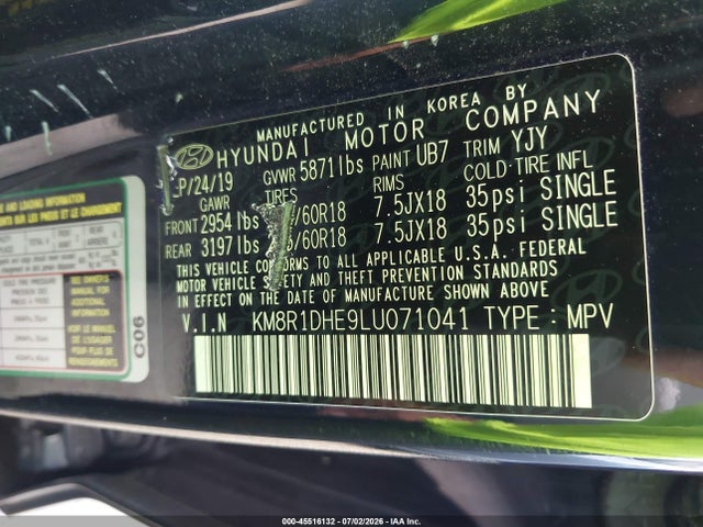 Aukcja sprzedaży 2020 Hyundai Palisade Se, vin: KM8R1DHE9LU071041, numer aukcji: 45516132