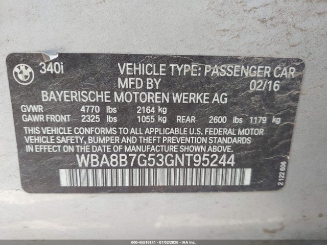 BMW 340i Xdrive 2016 WBA8B7G53GNT95244 Image 9