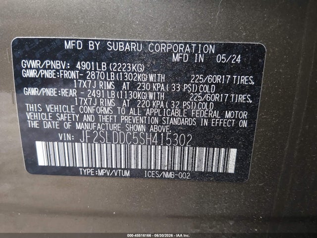Продаж на аукціоні авто 2025 Subaru Forester Premium, vin: JF2SLDDC5SH415302, номер лоту: 45516166