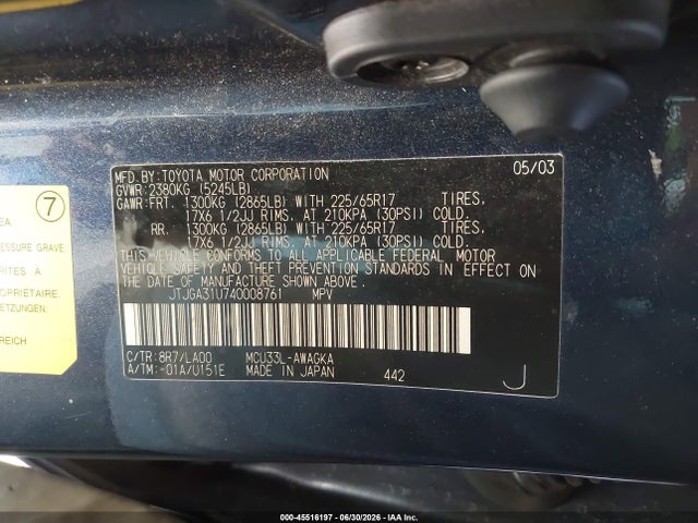 Aukcja sprzedaży 2004 Lexus Rx 330, vin: JTJGA31U740008761, numer aukcji: 45516197