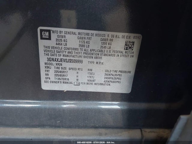 Chevrolet EQUINOX LT 2018 3GNAXJEV0JS509999 Image 9