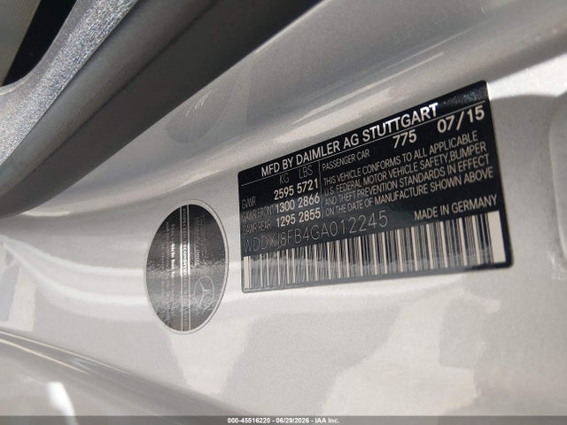Aukcja sprzedaży 2016 Mercedes-benz S 550 4matic, vin: WDDXJ8FB4GA012245, numer aukcji: 45516220