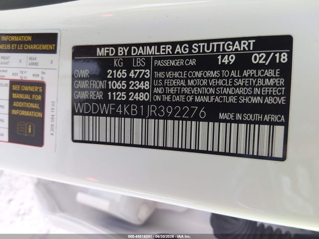 Продаж на аукціоні авто 2018 Mercedes-benz C 300 4matic, vin: WDDWF4KB1JR392276, номер лоту: 45516241