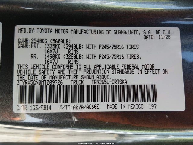 Toyota Tacoma Sr 2021 3TYRX5GN0MT009726 Image 9