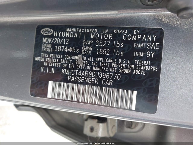 45516295 :رقم المزاد ، KMHCT4AE9DU396770 vin ، 2013 Hyundai Accent Gls مزاد بيع