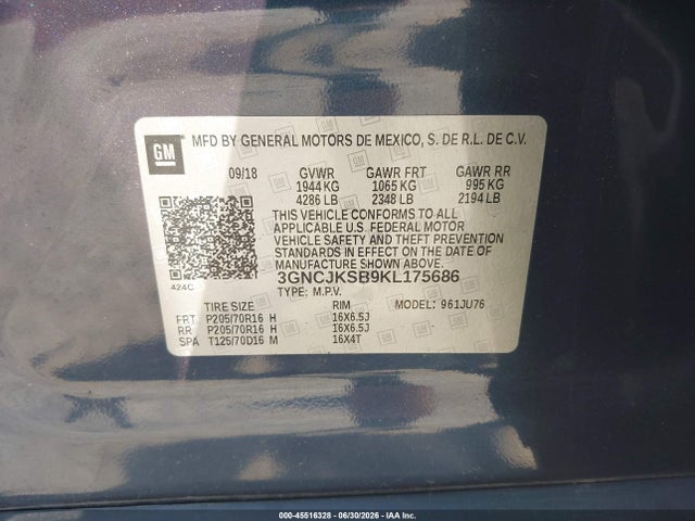 3GNCJKSB9KL175686 Chevrolet TRAX LS