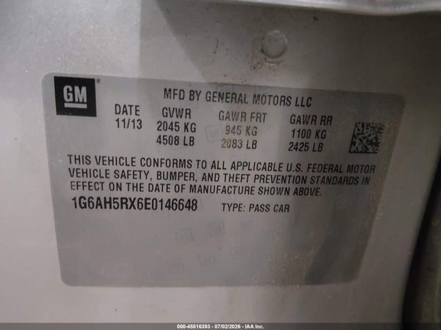 2014 Cadillac Ats Luxury მანქანა იყიდება აუქციონზე, vin: 1G6AH5RX6E0146648, აუქციონის ნომერი: 45516393