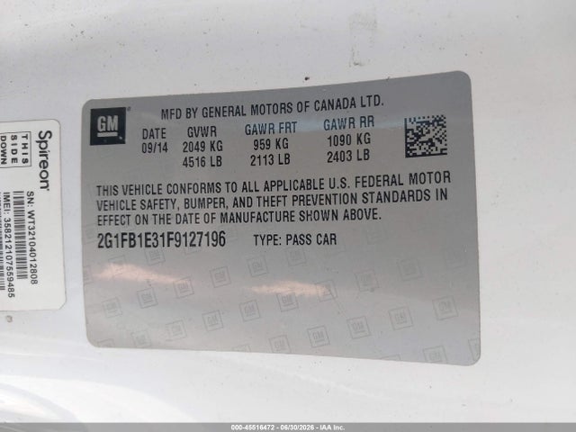 Продаж на аукціоні авто 2015 Chevrolet Camaro 2ls, vin: 2G1FB1E31F9127196, номер лоту: 45516472