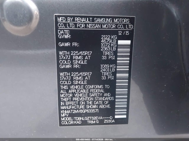 Nissan ROGUE SV 2016 KNMAT2MV8GP633571 Image 9