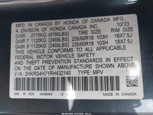 2HKRS4H71RH432140 Honda Cr-v Ex-l Awd