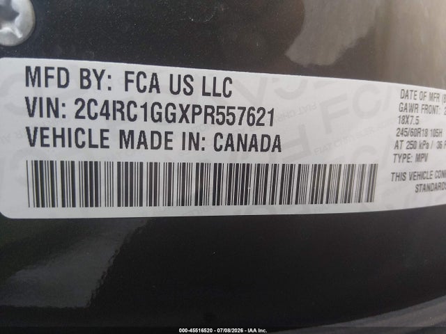 Продаж на аукціоні авто 2023 Chrysler Pacifica Limited, vin: 2C4RC1GGXPR557621, номер лоту: 45516520
