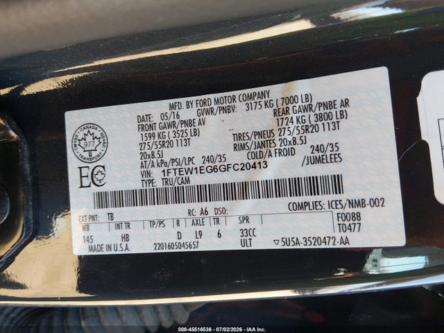 Ford F-150 Lariat 2016 1FTEW1EG6GFC20413 Image 9