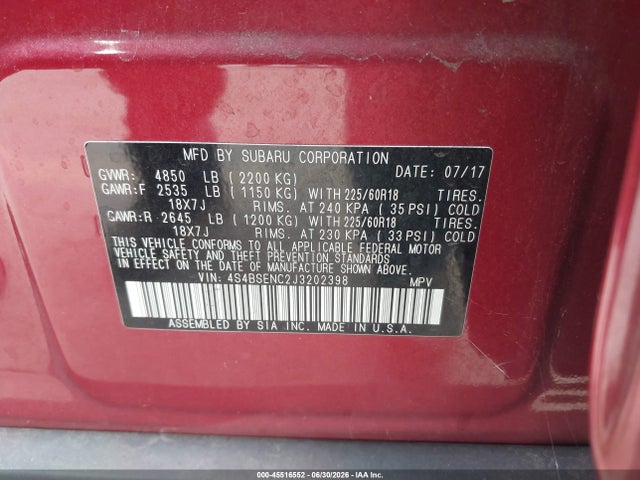 Subaru Outback 3.6r Limited 2018 4S4BSENC2J3202398 Image 9