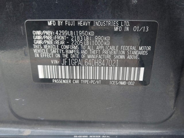 Продаж на аукціоні авто 2013 Subaru Impreza 2.0i Sport Premium, vin: JF1GPAL64DH847021, номер лоту: 45516560