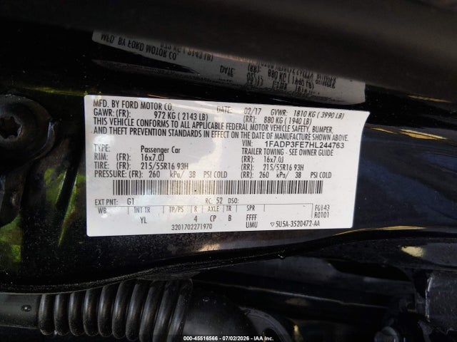2017 Ford Focus Se მანქანა იყიდება აუქციონზე, vin: 1FADP3FE7HL244763, აუქციონის ნომერი: 45516566