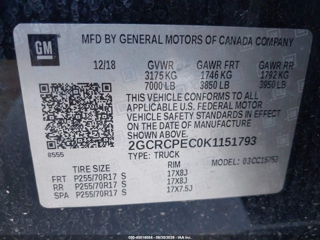 2GCRCPEC0K1151793 Chevrolet Silverado 1500 Ld Lt