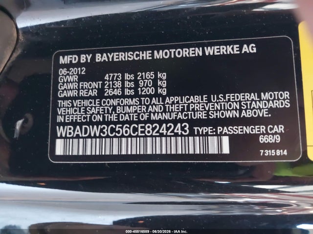 Продажа на аукционе авто 2012 Bmw 328i, vin: WBADW3C56CE824243, номер лота: 45516589